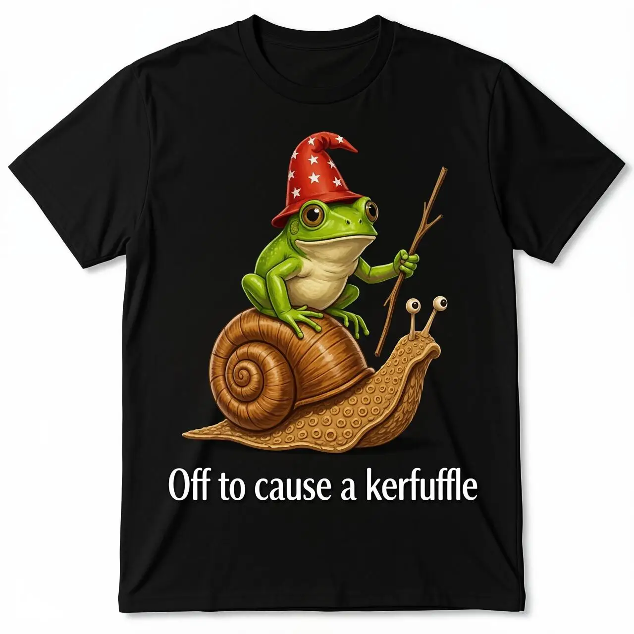 Y2K Harajuku Gothic T-Shirt aus 100 % reiner Baumwolle, Unisex, überschnittene Schultern, Oversize-Passform, mit lustigem Cartoon-Print: Zauberfrosch reitet auf Schnecke, roter Stern, magischer Hut, Zweigstab, Cottagecore, lustiges Zitat, schwarz, kurzärmelig, lässiges Sommer-T-Shirt