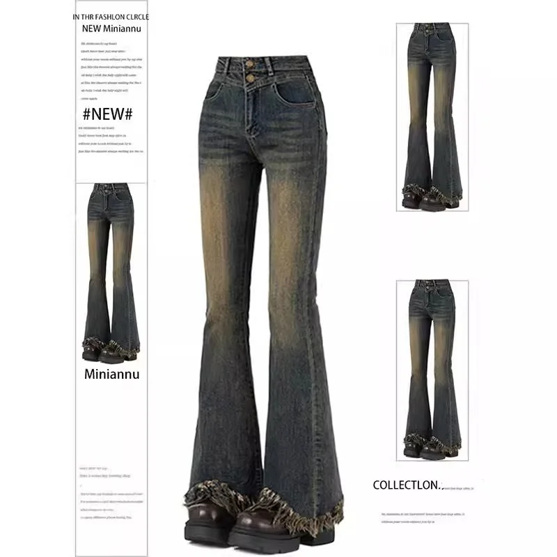 Pantalones vaqueros acampanados para mujer, pantalones anchos, pantalones cortos de mezclilla para mujer, pantalones vaqueros holgados Y2k para mujer, pantalones vaqueros Shoujo estilo chica, pantalones coqueta