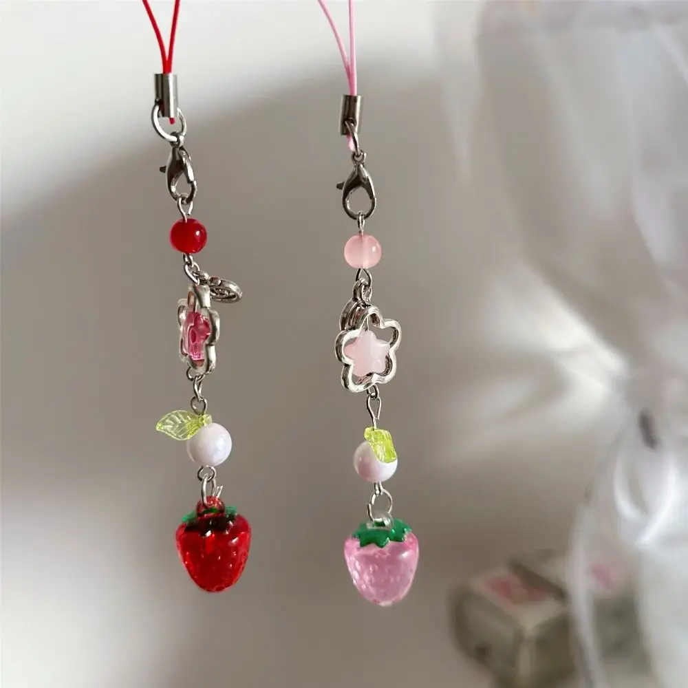 Lovely Strawberry Mobile Phone Strap Fruits Bag Pendant Phone Lanyard Y2K Beaded Phone Charm Rope