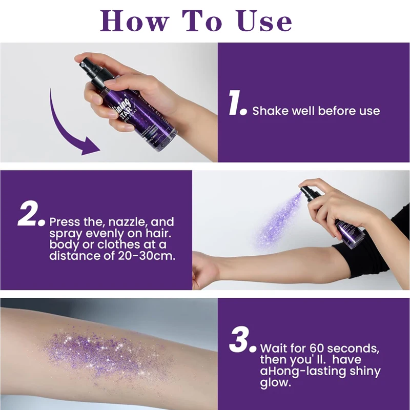 Shining Star Glitter Spray For Hair Body Festival Adornment Craft 100Ml Ladies Makeup Stage Party Glitter Spray Hair Accessories