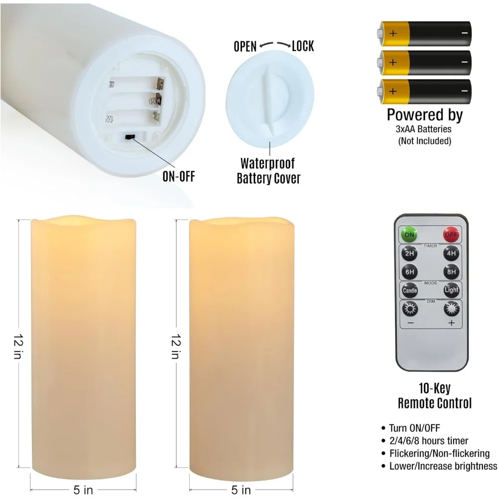 Flikkerende Vlamloze Kaarsen, Op Batterijen Werkende, Led-Flikkerende Pilaar, Binnen-En Buitenlantaarns, Set Van 2