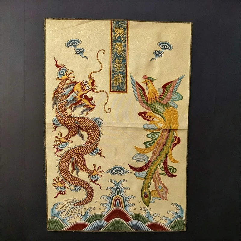 Tibet Tibetan Cloth Silk Good luck dragon and phoenix Thangka Tangka Embroidery Painting Embroidery Hanging Pictures