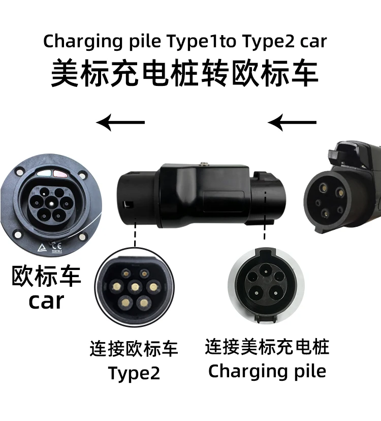 Electric Vehicle Charging Connector Type 2 to Type 1 J1772 EV Adapter Type 1 to Type 2 EVSE Charger Type 1 to Tesla EV Adaptor