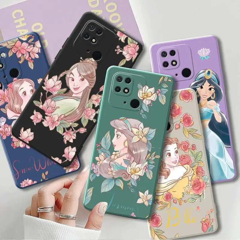 Disney Beautiful Princess Phone Case for Xiaomi Redmi 9C 9T 9 K40 Pro 12 4G 9A 9I 10A 10C 10 Luxury Square Liquid Cover