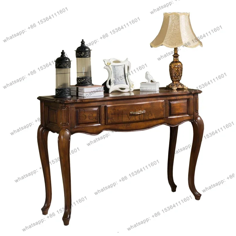 

American entrance table, all solid wood entrance table, European sofa back with drawers, semi-circular decorative cabinet