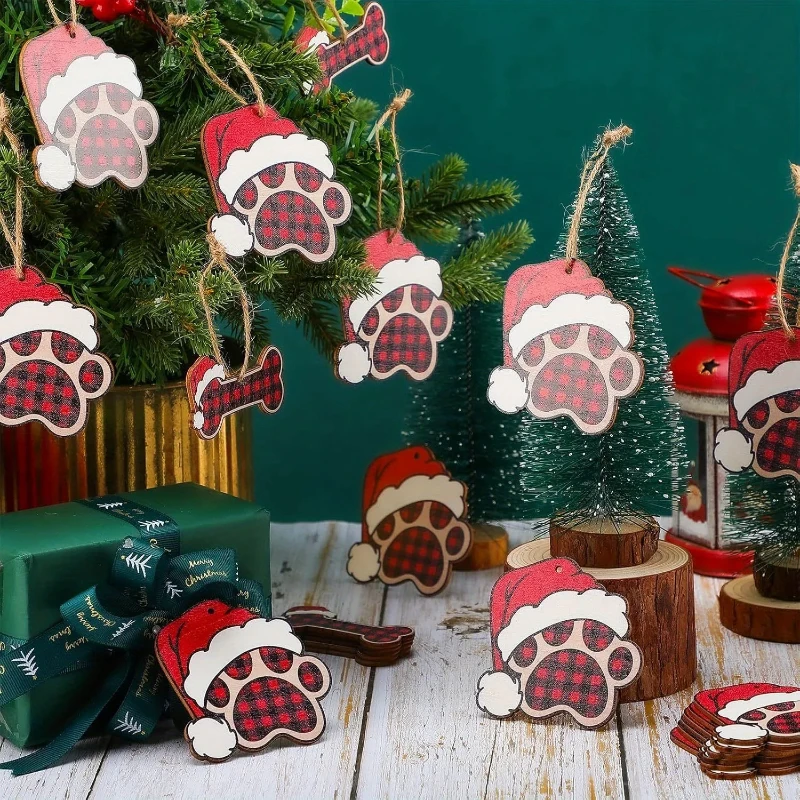 Weihnachtshundeklaue Bones Weihnachtsdekorationen, Weihnachtsbaumschmuck aus Holz, Haustierthema