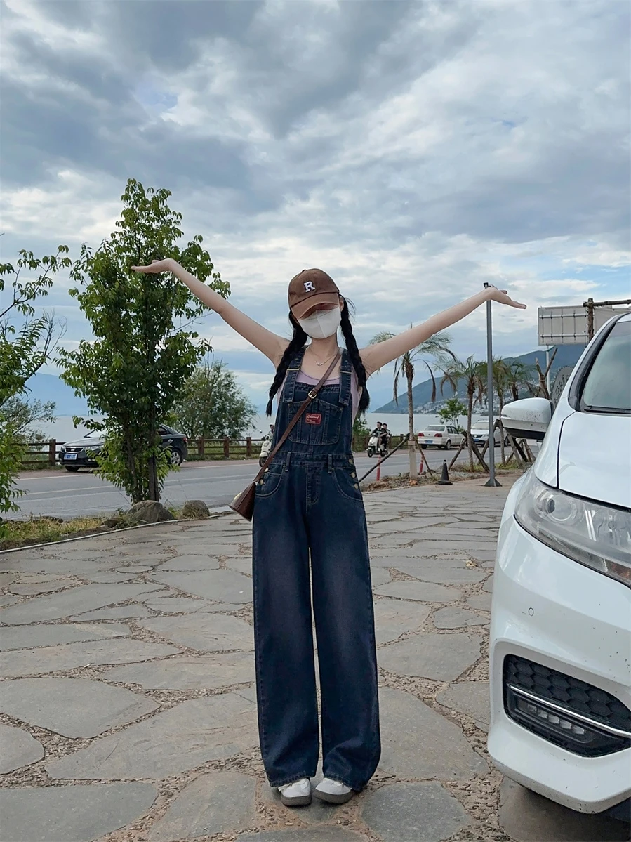 Salopette en Denim rétro américain pour femmes, pantalon une pièce ample, petite taille, réduction de l'âge, taille haute, Slim, droit, printemps été