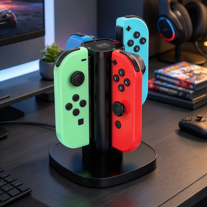 Game Controller Charging Dock with LED Status Lights Non Slip Base and Overcharge Protection Gamepad Charger for Desktop Setups