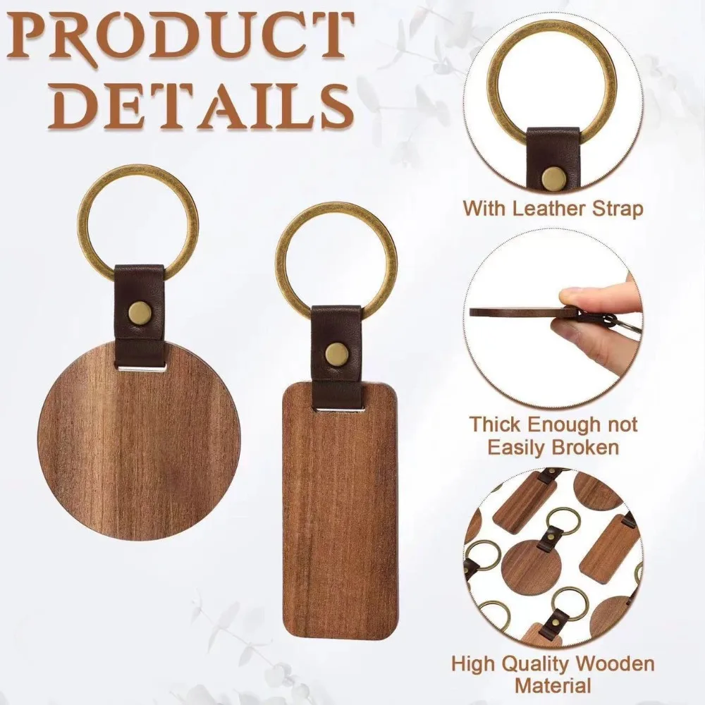Solid Wood Square Keychain with Free Engraving, Custom Gift