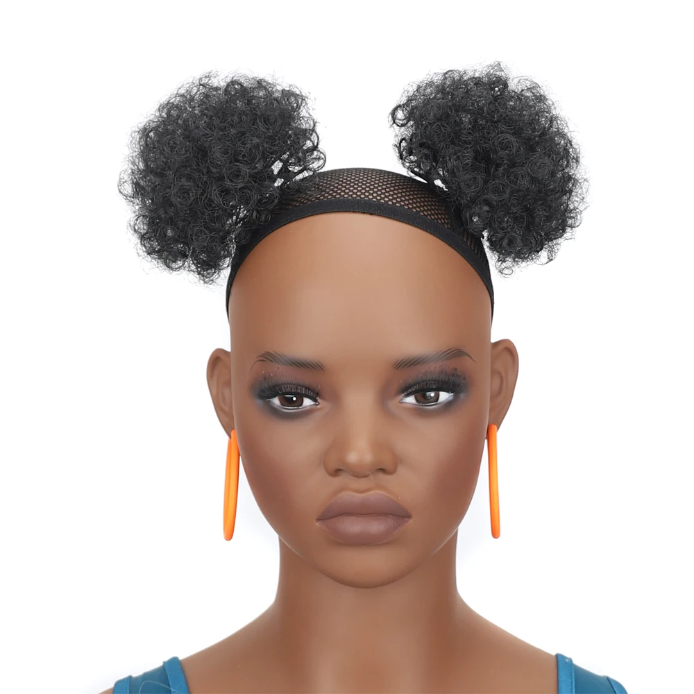 Synthetischer Afro-Puff-Clip-on-Haarknoten für Kinder, kleine verworrene lockige Pferdeschwanzverlängerung für kleine Mädchen, Haarteil mit wiederholtem Einsatz