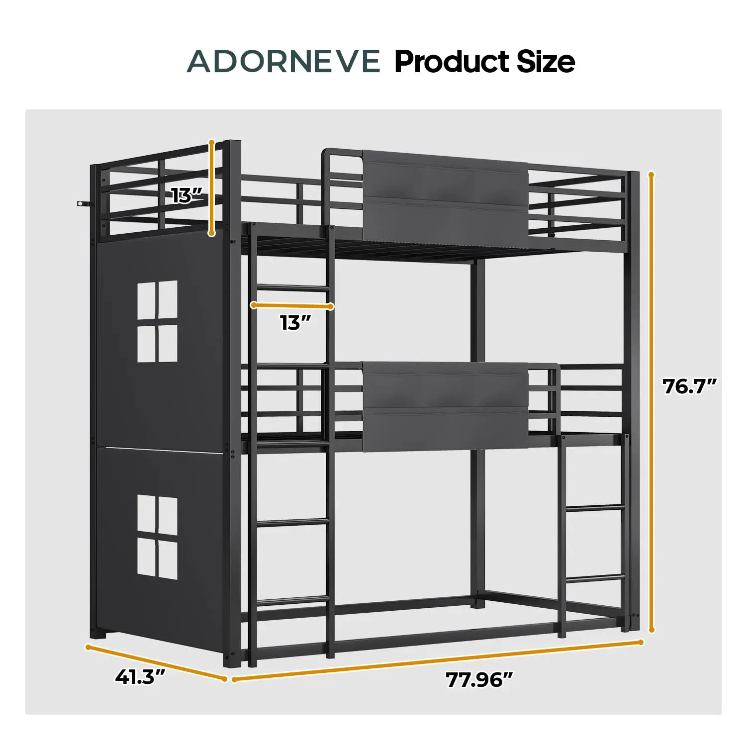 Triple Bunk Bed  Twin Over Twin with Safety Guardrail | Heavy Duty Metal 3 Bunk Beds with Play, Customized