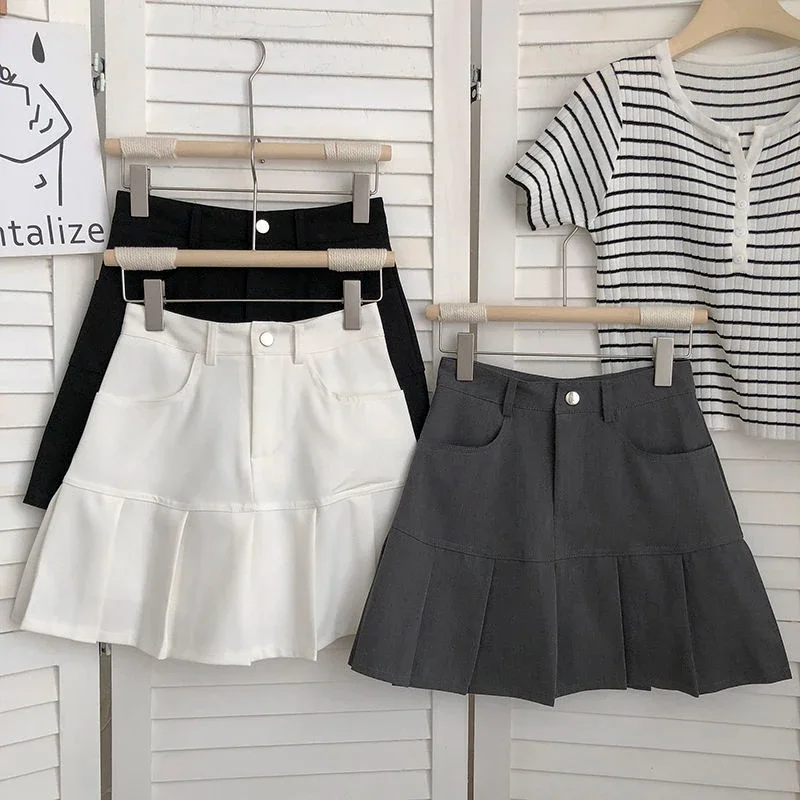 Saias de cintura alta feminina, estilo JK Chic formal, streetwear que combina com tudo, clássico, simples, na moda, Y2k, moda coreana, popular, verão