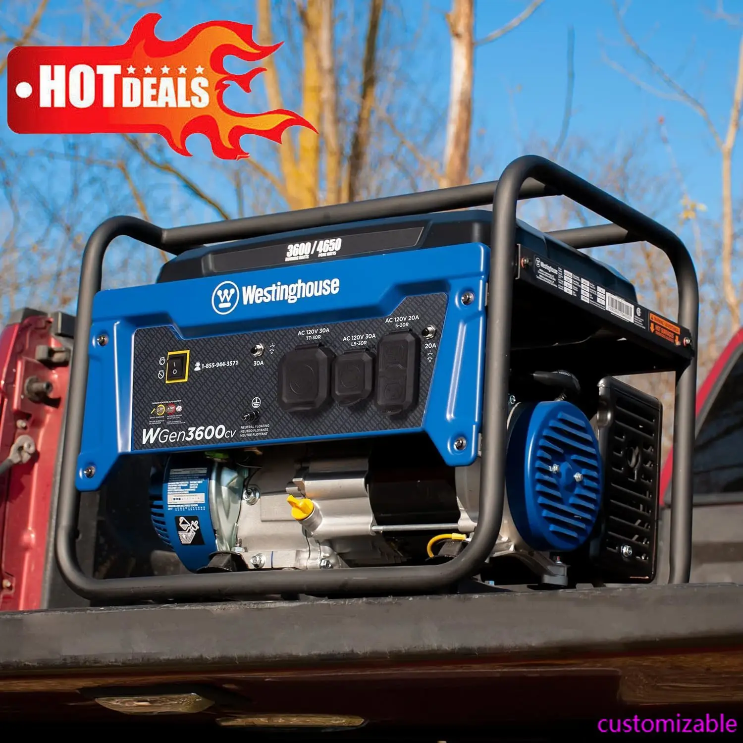 

New 4650 Peak Watt Portable Generator, RV Ready 30A Outlet, Gas Powered, CO Sensor