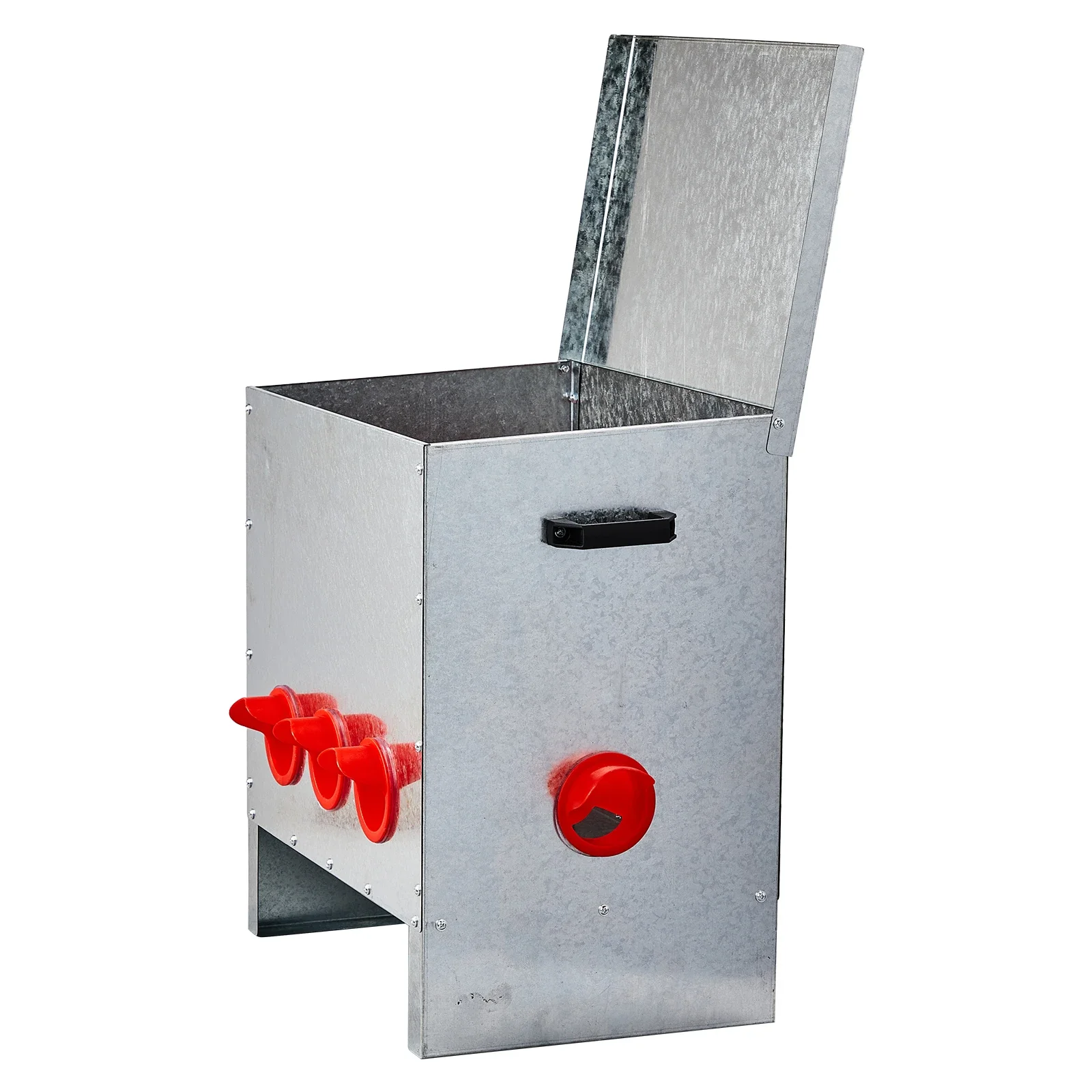 

5 mouths 54 * 38 * 53cm square, silver + red, fully disassembled, galvanized sheet + plastic, feeding supplies