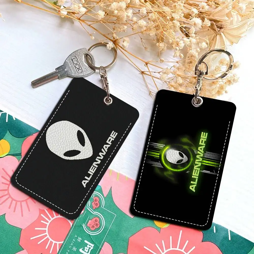 حامل بطاقة الوصول من D-Dellse A-AlienwareS Animation PC Gaming Style PU مع سلسلة مفاتيح - حماية تنفيذية لبطاقة البنك والمترو الأنفاق
