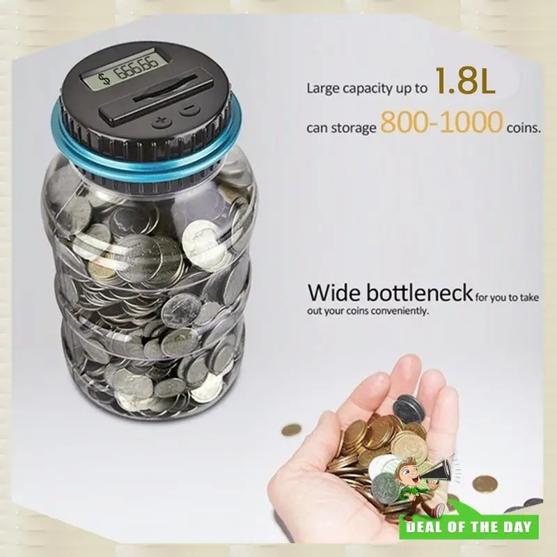 24-Hour Delivery 1 Piece Money Box Jar Coin Money Box Coins Storage Box Jar 1.8L Counter Electronic Digital LCD Counting C