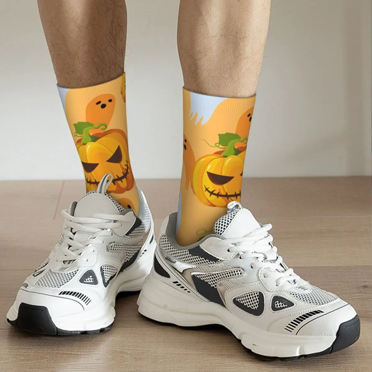 Calcetines con caras sonrientes y fantasmas de calabaza de Halloween para hombre, Retro, Harajuku, estilo callejero, novedad, calcetín sin costuras