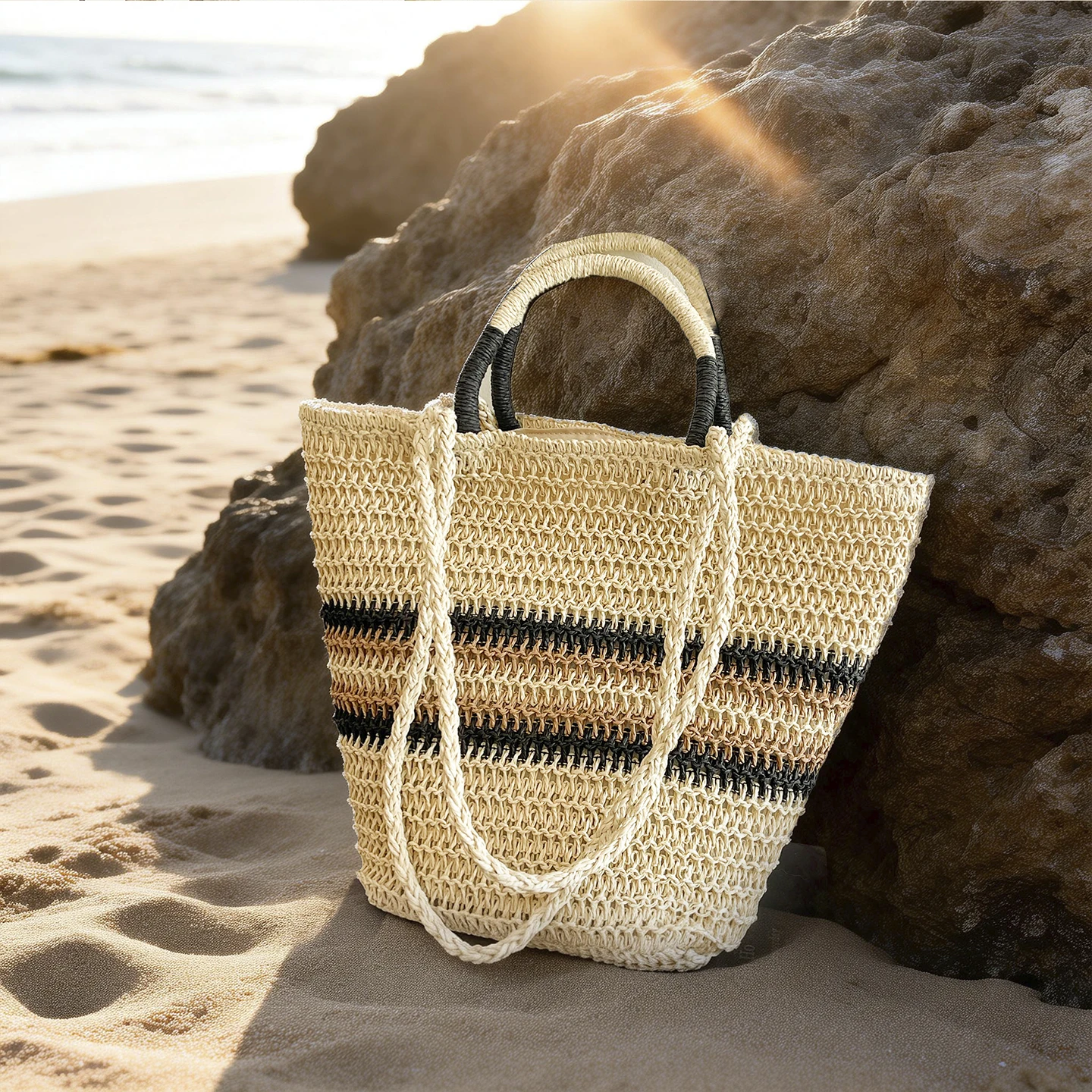 

Вместительная пляжная сумка 2026: Новая летняя женская сумка в богемном стиле, дизайнерская сумка-ведро из соломы, сумка-тоут на плечо цвета хаки