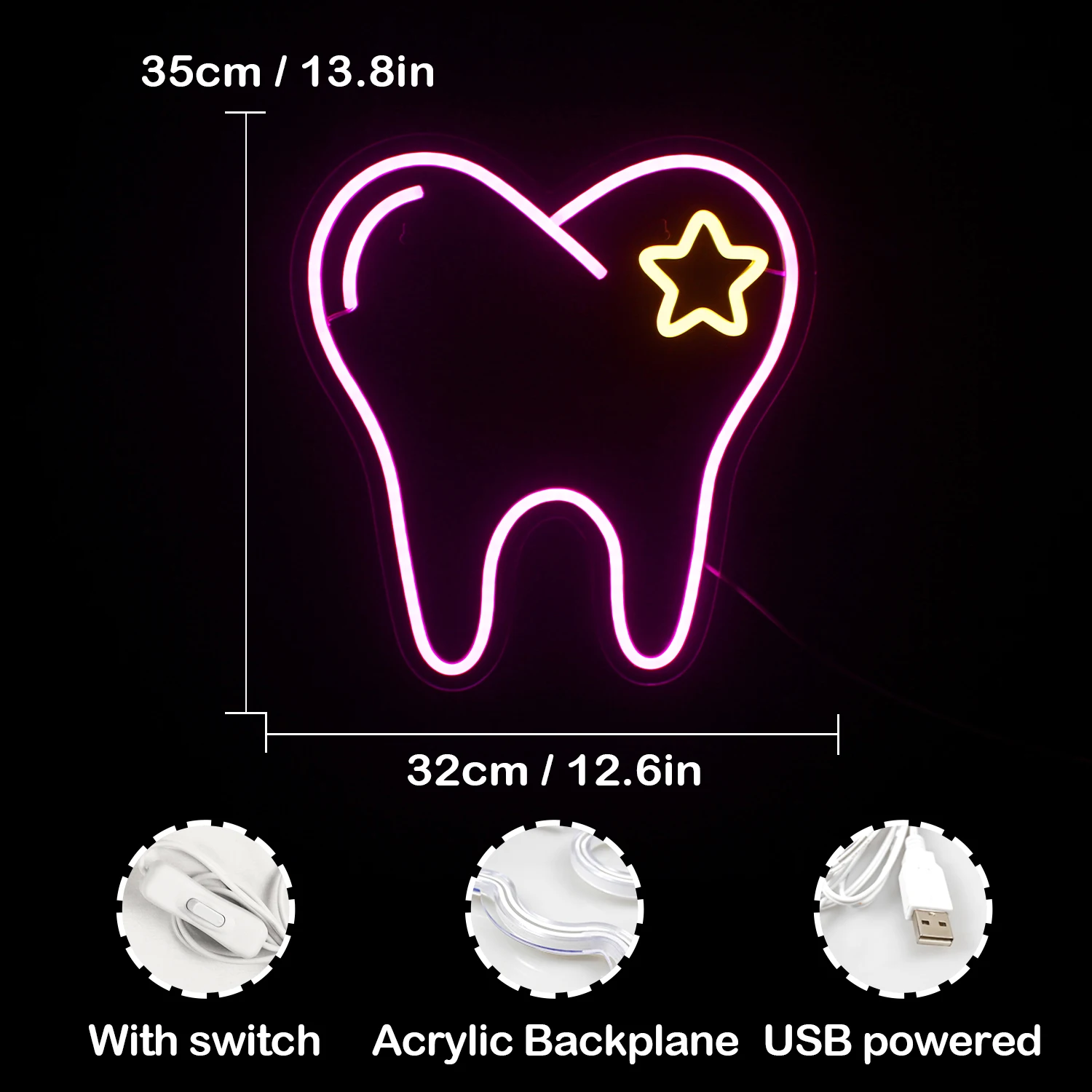 Imagem -04 - Sinal de Luz de Néon Led Rosa Dentes Dental Escritório Decoração da Parede Arte Suspensa Dentista Estudante Neon Lamp Luz de Néon