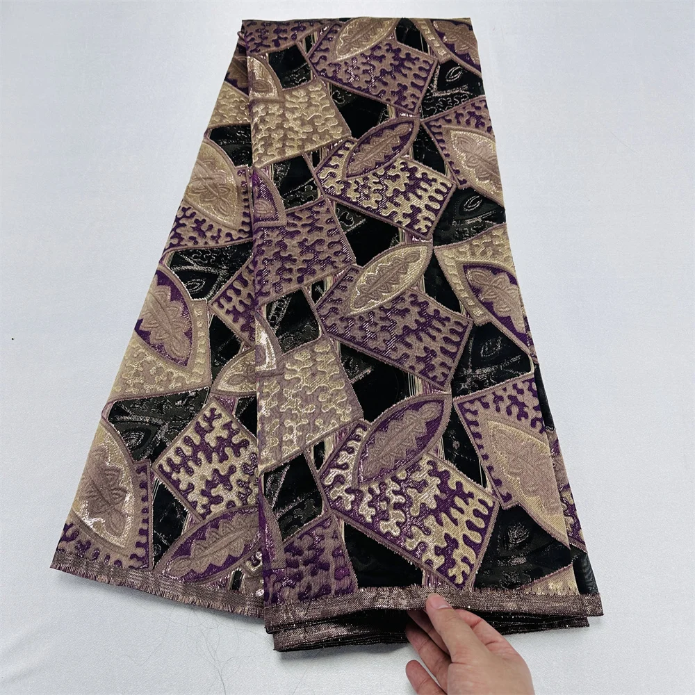 Imagem -05 - Tecido Jacquard de Brocado Africano Material de Organza Nigeriano Renda Francesa Tule Líquido Vestido de Malha Brocard Tissu Yard Wj1