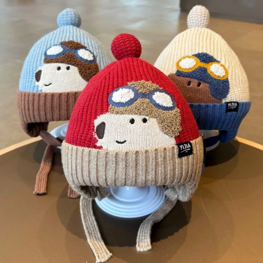 

New Cute Cartoon Children Hat Cold Proof Thickned Ear Protection Hat Windproof Warm Knitted Hat Children