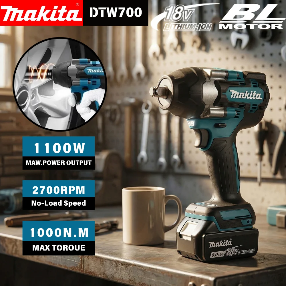 Makita DTW700 18V Brushless Impact Wrench Cordless 1000N·m 1/2 Inch Tool for Heavy Equipment and Industrial Bolt Fastening