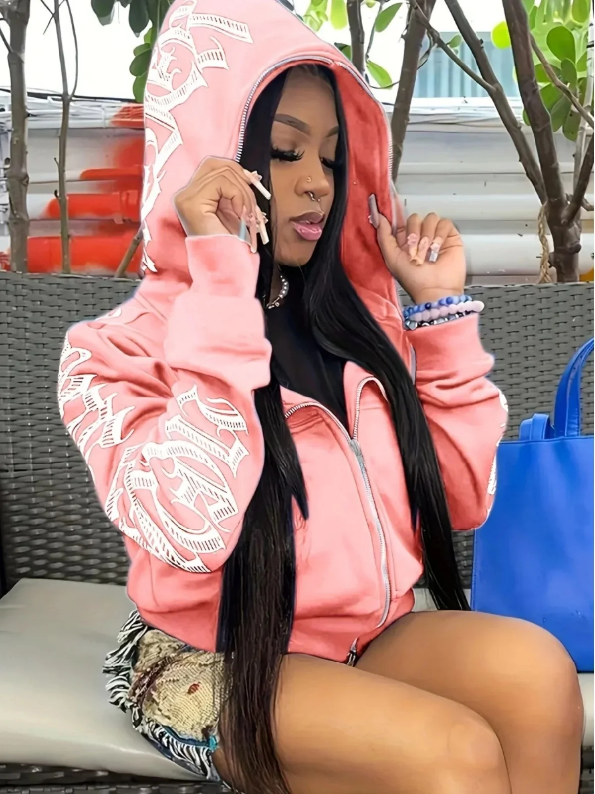 レディースプリントジッパー長袖パーカー快適ストリートスタイルカジュアルファッション中国ブランド春秋冬シーズン