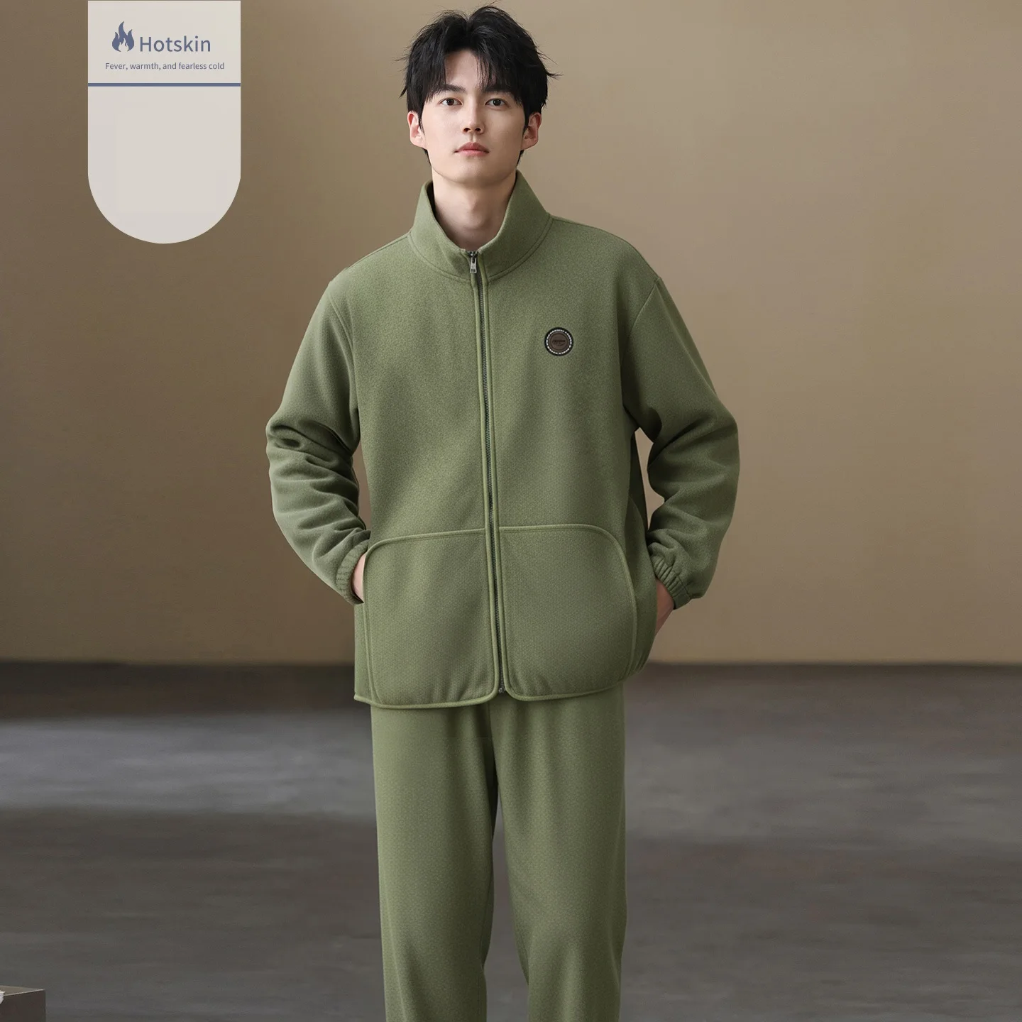 

Stand-Up Collar Tops + Pants 2PC Autumn Thin Velvet Zipper Cardigan Suit Warm Men Pajama Set Solid Sleepwear Male Pijamas Hombre