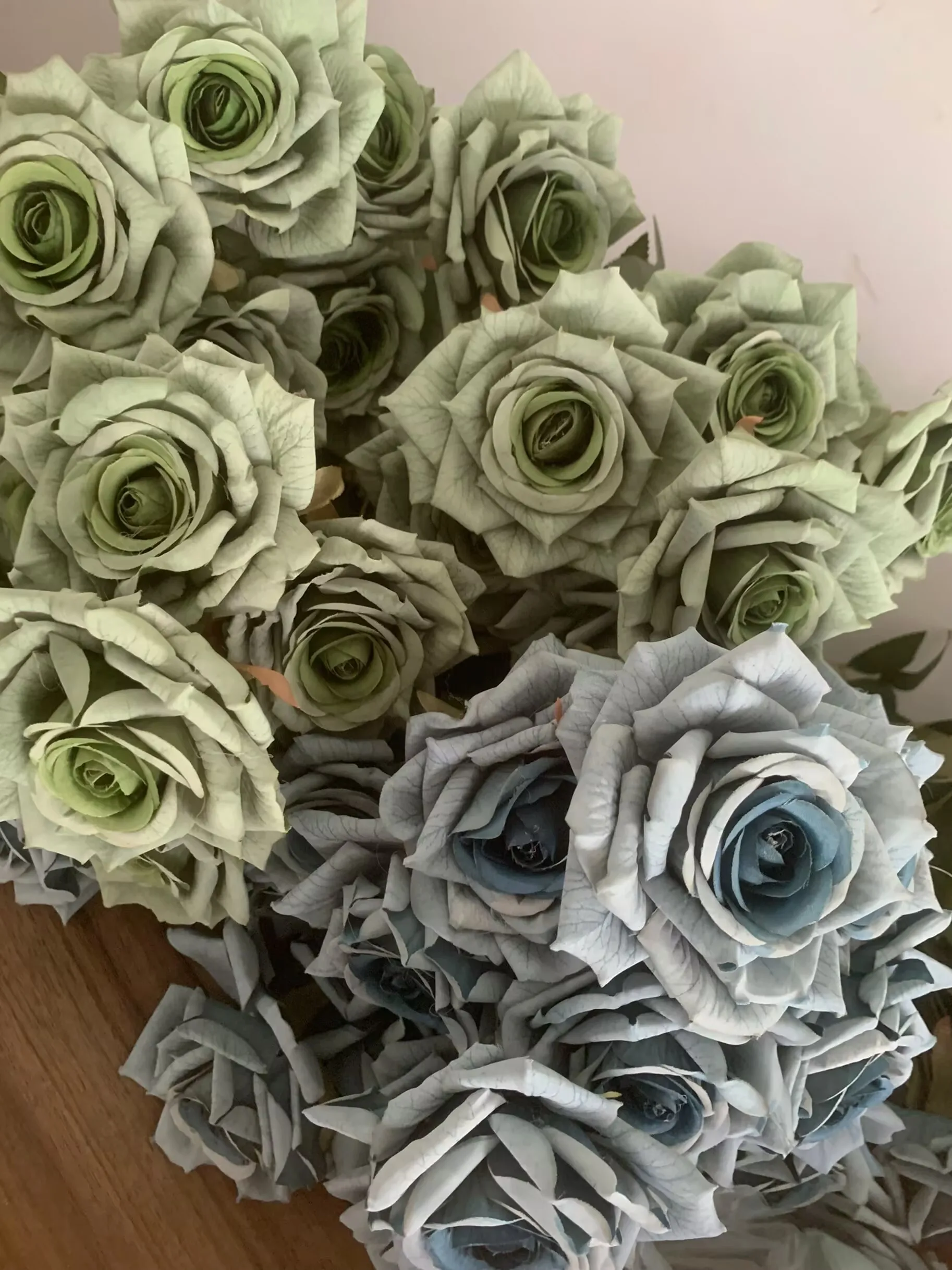 7Heads Roses Bouquet Artificial Flower Haze Blue Sage Green Bean Paste Green Fake Rose Retro Living Room Decoration Wedding