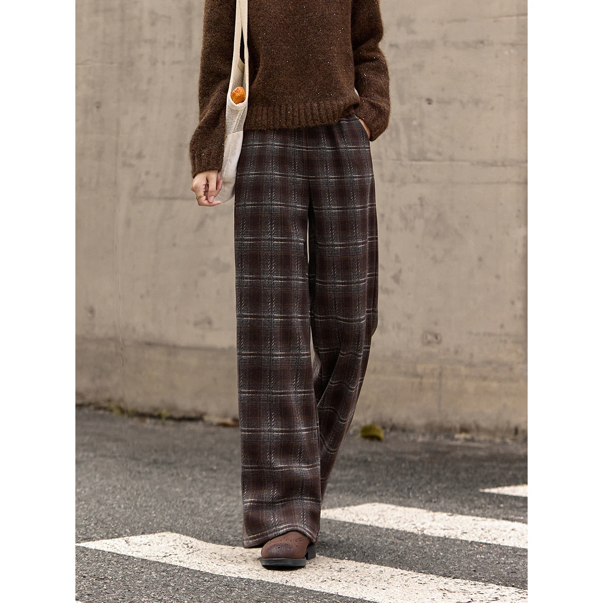 VIMLY Casual Long Pants for Women 2025 Winter Fleece Lined Plaid Straight Baggy Sweatpants Mid Waist Warm Woman Clothes A3081