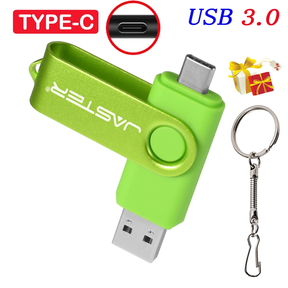 High Speed TYPE-C USB 3.0 Flash Drive 64GB Rotatable OTG Pen Drive 32GB Key Chain Memory Stick for Mobile Phone Black Pendrive