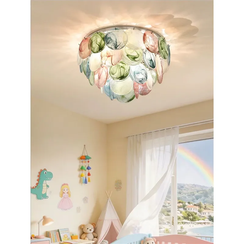 Vintage French Stained Glass Chandelier Antique Style Ceiling Light for Bedroom Living Room Luxury Art Decor Pendant Lamp