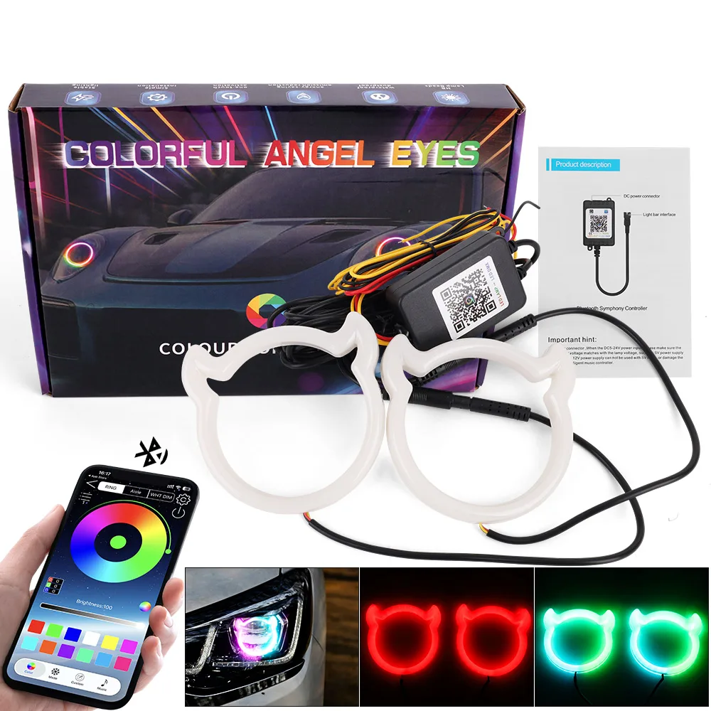 

RGB Cotton LED Angel Eyes Halo Rings 70mm 80mm 85mm 90mm LED Headlight Lamps Decorative For Car UTV DRL APP Control 12V
