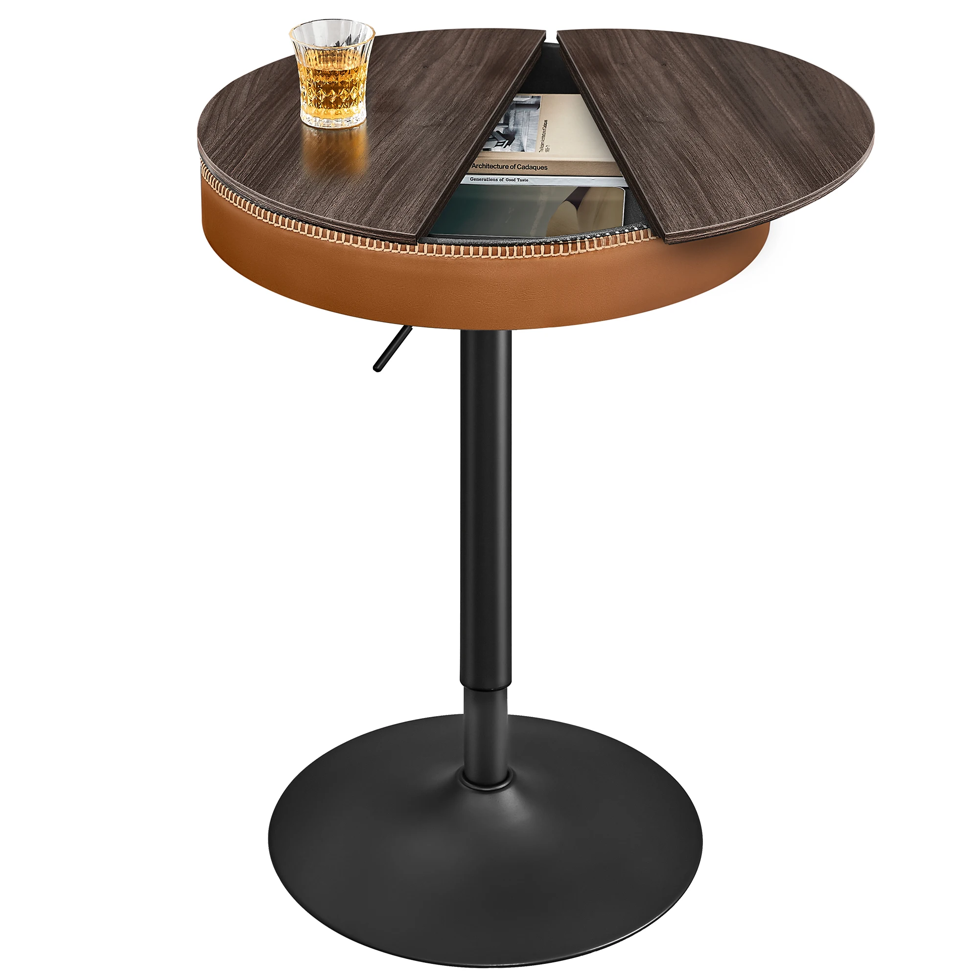 VASAGLE EKHO Collection - Height Adjustable Bar Table, Round High Pub Table with Storage, Synthetic Leather with Stitching