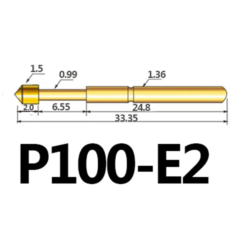 100PCS/Pack P100-E2 Conical Spring Test Needle Outer Diameter 1.36mm Total Length 333.5mm PCB Probe