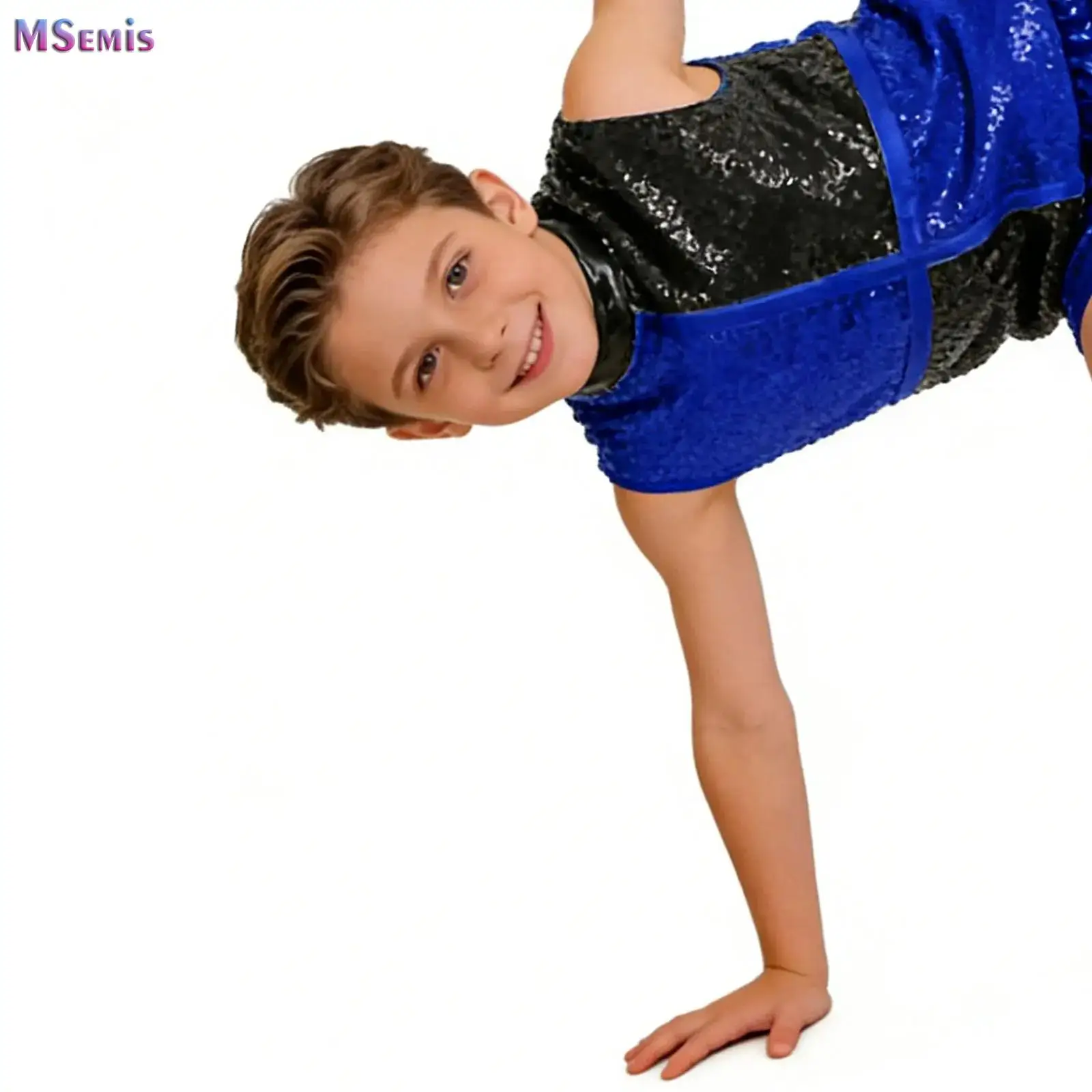 

Boys Shiny Sequins T-shirts Latin Jazz Disco Dance School Choir Performance Costume Mock Neck Tops for Carnival Rave Party