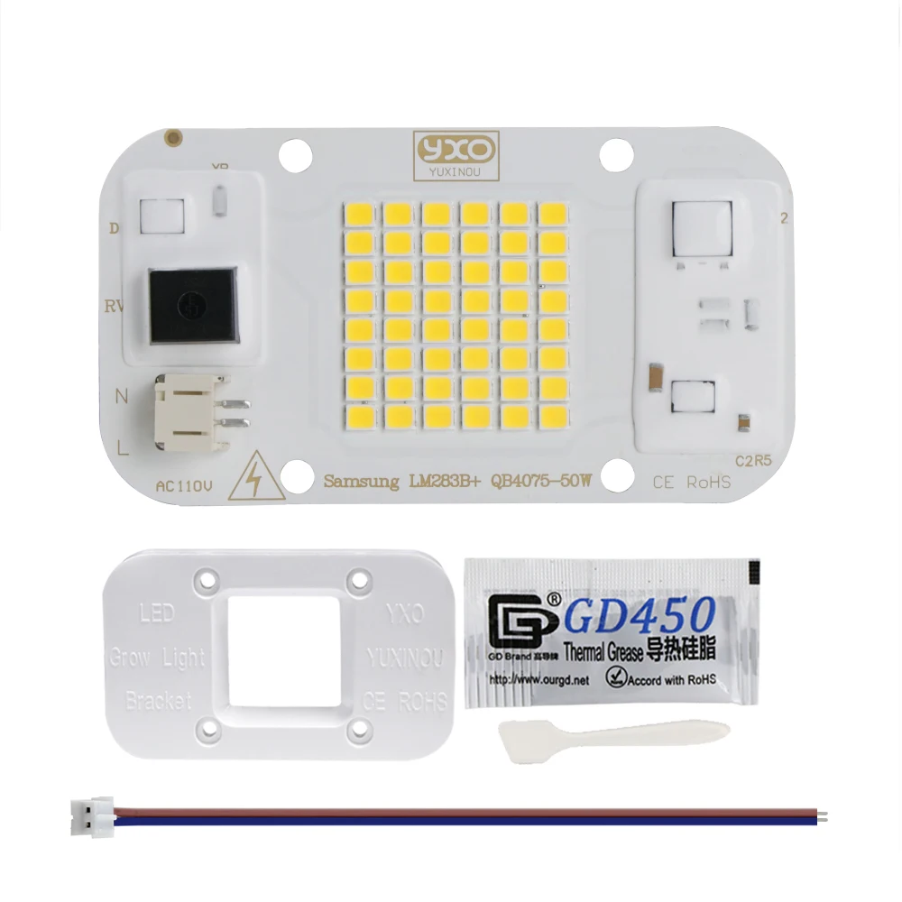 A hidroponia conduziu a lâmpada da espiga, ac 220v 50w, microplaqueta para a planta cresce, semente, flor, diy