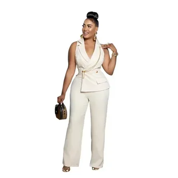 2025 Lente Zomer Dashiki Afrikaanse Elegante Mode Vrouwen Zwarte Jumpsuits Mouwloze Wijde Pijpen Broek Rompertjes Party Office Outfits