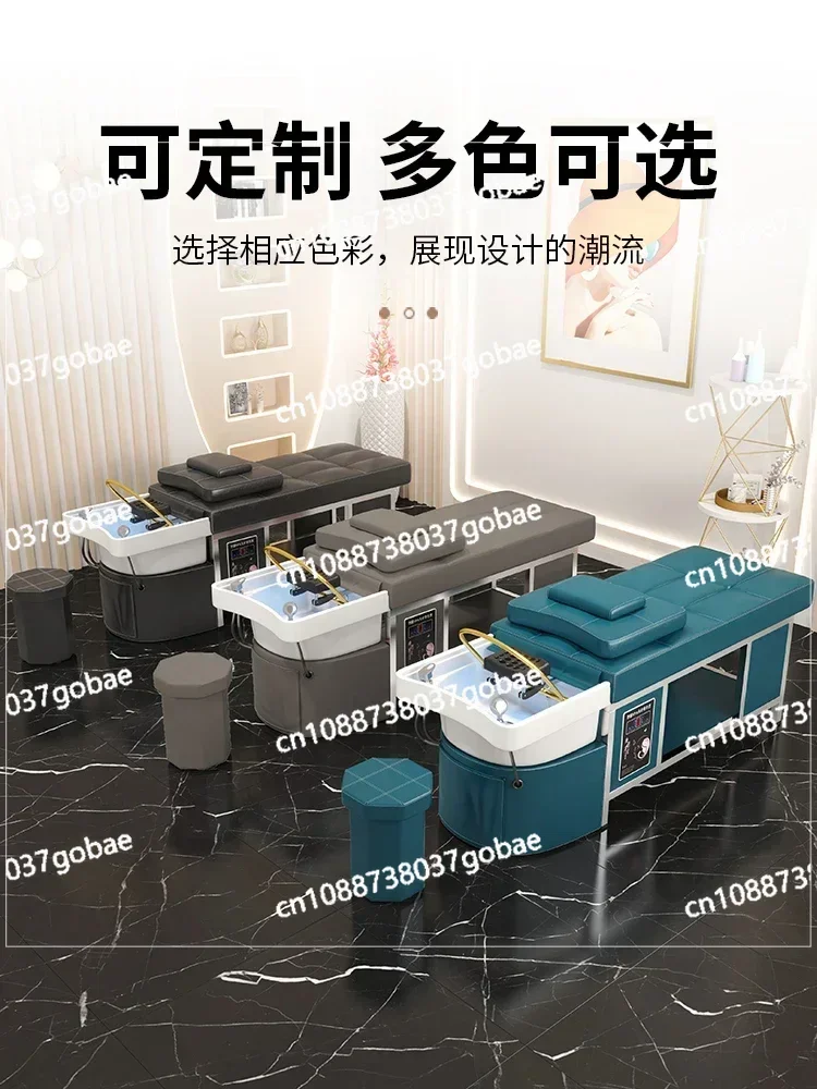 Water Circulation Shampoo Bed Special Ceramic Basin Steel Frame Massage Fumigation Head Therapy Bed for Barber