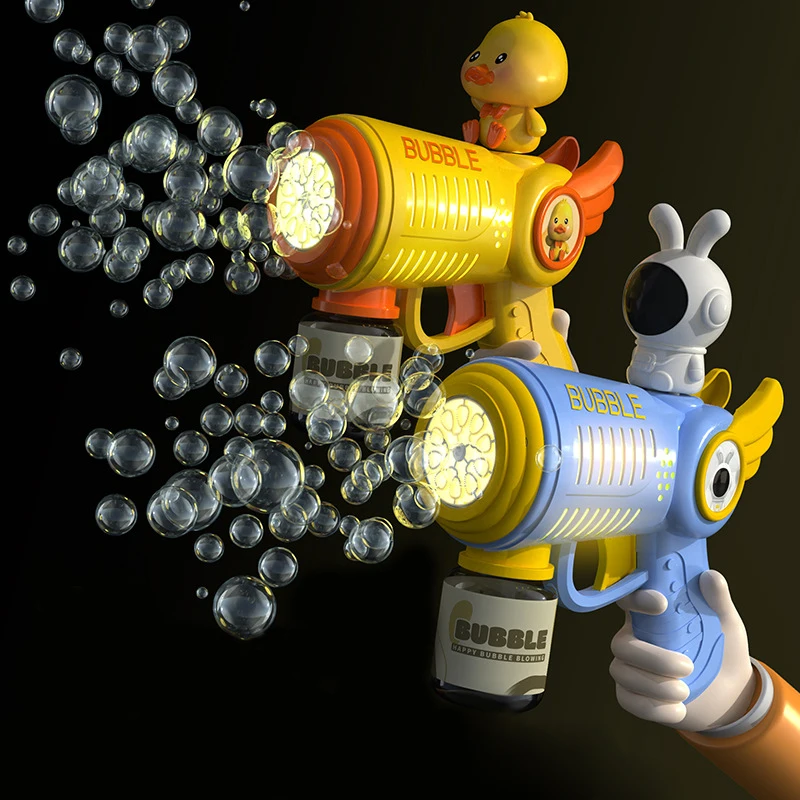 Máquina de pistola de burbujas de pato con 10 agujeros para niños de 5 a 9 años, juguete genial para exteriores, pistolas de juguete de burbujas de jabón de mano, juguete de agua