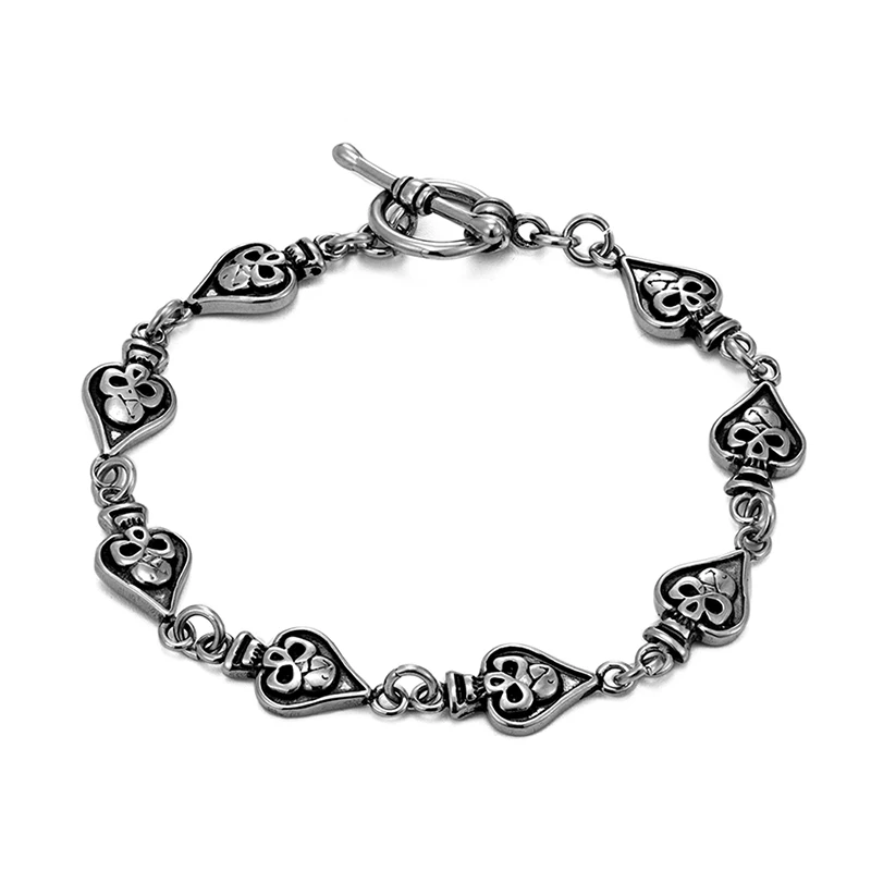Red Heart K Personalized Punk Style Skull Bracelet Trendy Men Stainless Steel Retro Bangle Couple Love OT buckle Hand Chain Ｇift