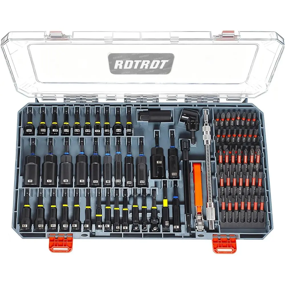 

86-Piece Magnetic Impact Nut Driver Set, SAE/Metric, Right Angle Drill Driver, Socket Adapters, Bit Holder, Wing Nut Driver, Rat