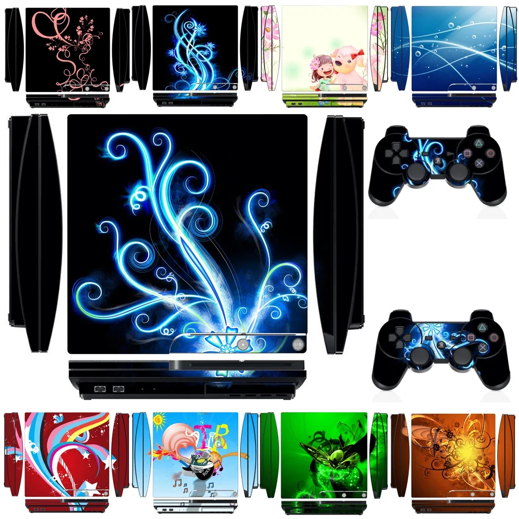 Lignt & Shadow 1452 Protector de pegatina de piel de vinilo para Sony PS3 Slim PlayStation 3 Slim y 2 pegatinas de pieles de controlador