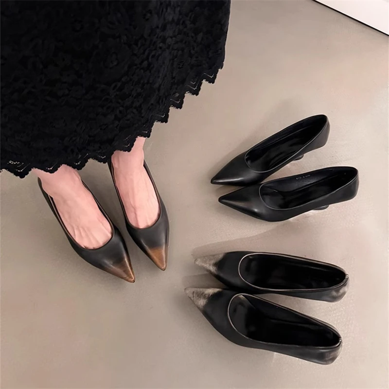 Retro Sexy Pointed Toe Design Women Shoes Strange Heel Fashion Show Shallow Elegant Ladies Shoes Black Zapatos Mujer Verano 2024