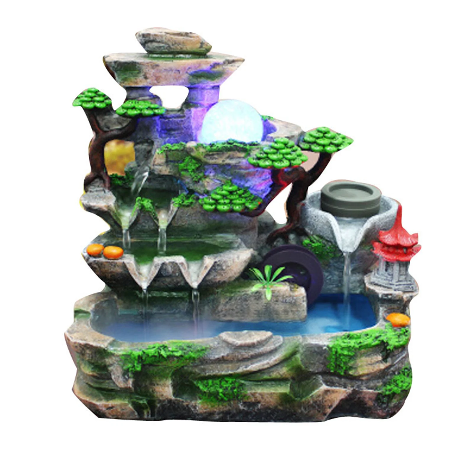 Indoor Desktop Water Fountain With Led Light Mist Resin Rockery Fountain Ornament Waterfall Home Office Bedroom Decoration