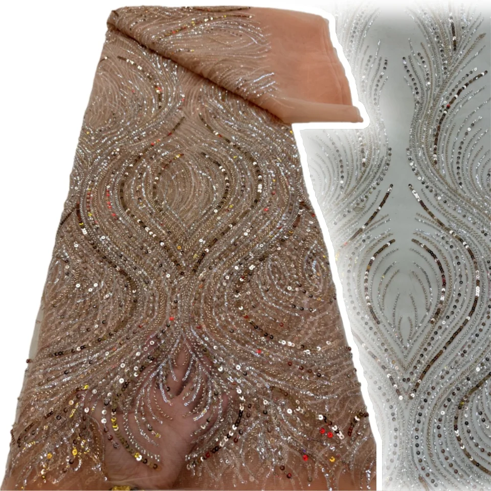 

African Crystal Beaded Fabrics Embroidery Sequins Bridal 2026 High Quality French Tulle Lace Fabric Women for Wedding Sew 1969