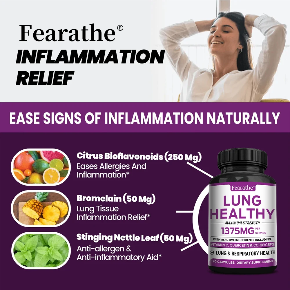Lung & Respiratory Support Capsules, Cordyceps & Quercetin, Promoting Lung Detox Cleanse, Soothe Bronchial & Breathing Comfort
