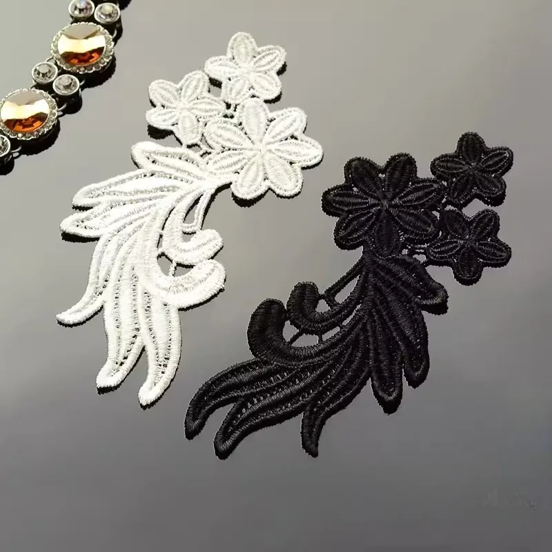 1Pairs Classic Black and White Embroidery Lace Decal Fabric Accessories Handmade DIY Headwear Wedding Dress Decoration Materials
