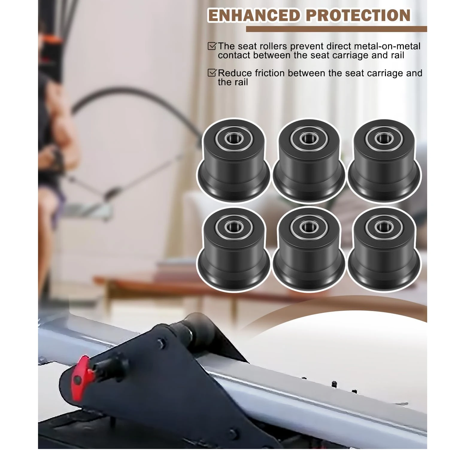 6er-Pack Schiebesitzhalterungsrollen für Bowflex Gym, Fit Blaze Classic Elite PR1000 Sport, nicht für Power Pro Motivator1 Ultimate1 geeignet. – Detail 2