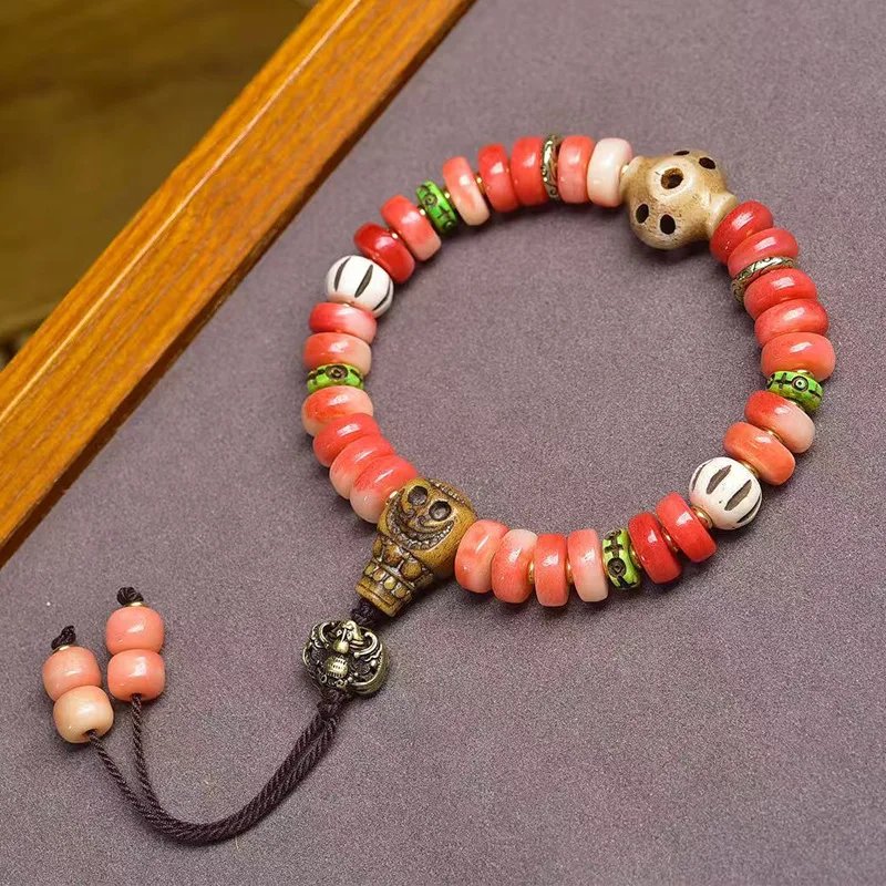 Half Blood Pan Bead Bracelet Single Circle Tibetan Style Cultural Return Bone Three-Way A Dai Ga Wu Box Pendant